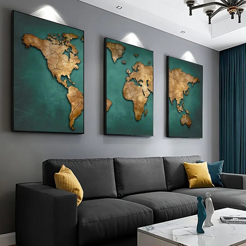 Star Map Poster - Retro Wereldkaart 3 stks/set Canvas Posters
